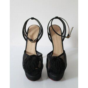 Charlotte Olympia Mesh Satin Pom Pom Pomoline Platform Stiletto Heel Size 36.5